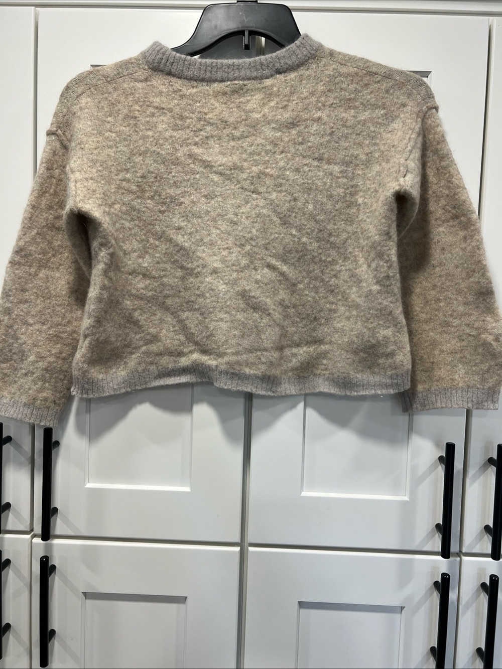 Free People Cropped Alpaca Wool Contrast Hem Knit Sweater XS Oatmeal Bohemian - Picture 4 of 7